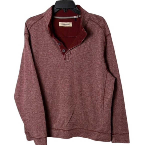 Tommy Bahama striped cotton sweater, pullover, button mock neck,Sz L,sporty - Picture 1 of 7